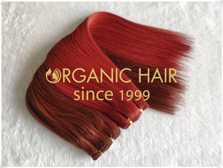 Red color double drawn hand tied weft hair extensions CNY017